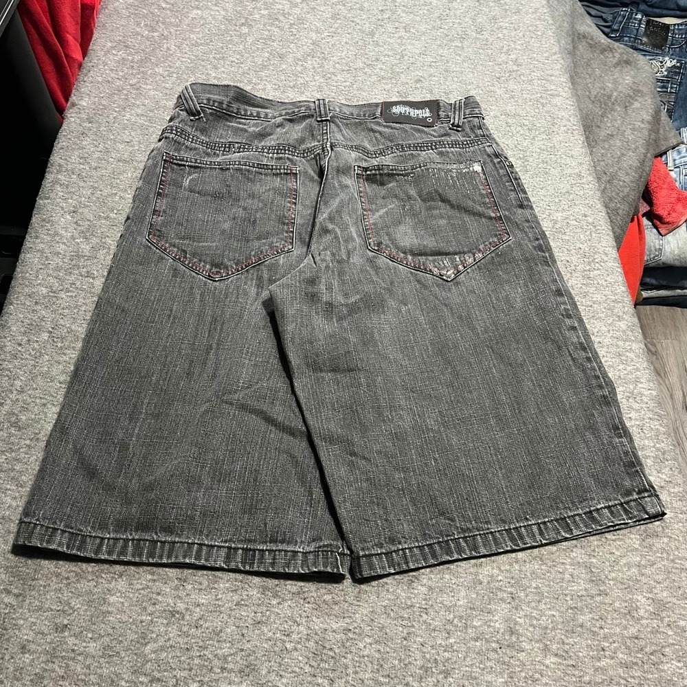 Southpole Mens Baggy Denim Shorts Black Faded Y2K Streetwear Size 36